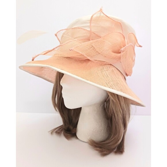 Halo Handmade in England Straw Hat Ivory Dupioni Silk Tan Mesh Bow & Brim S/M main image 10